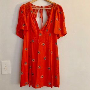 Mockingbird Coral Red Floral Print Backless Dress